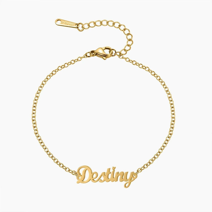 Pulseira anklet personalizada com nome em prata da marca Wulgor, com detalhes delicados e acabamento elegante.