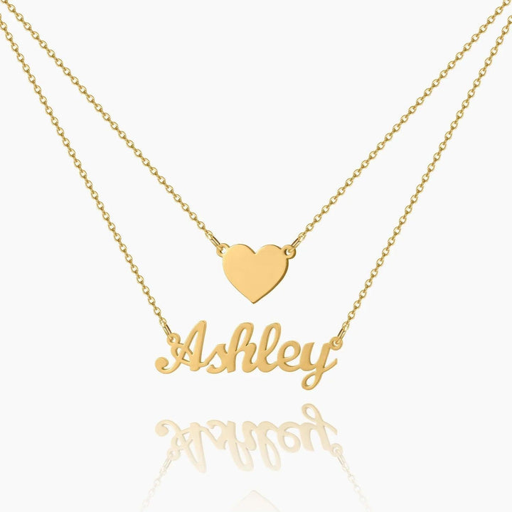 Colar Personalizado com Nome e Coração em Camadas - Wulgor