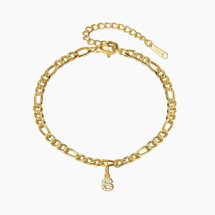 Pulseira de Tornozelo Figaro com Inicial Cravejada - Wulgor