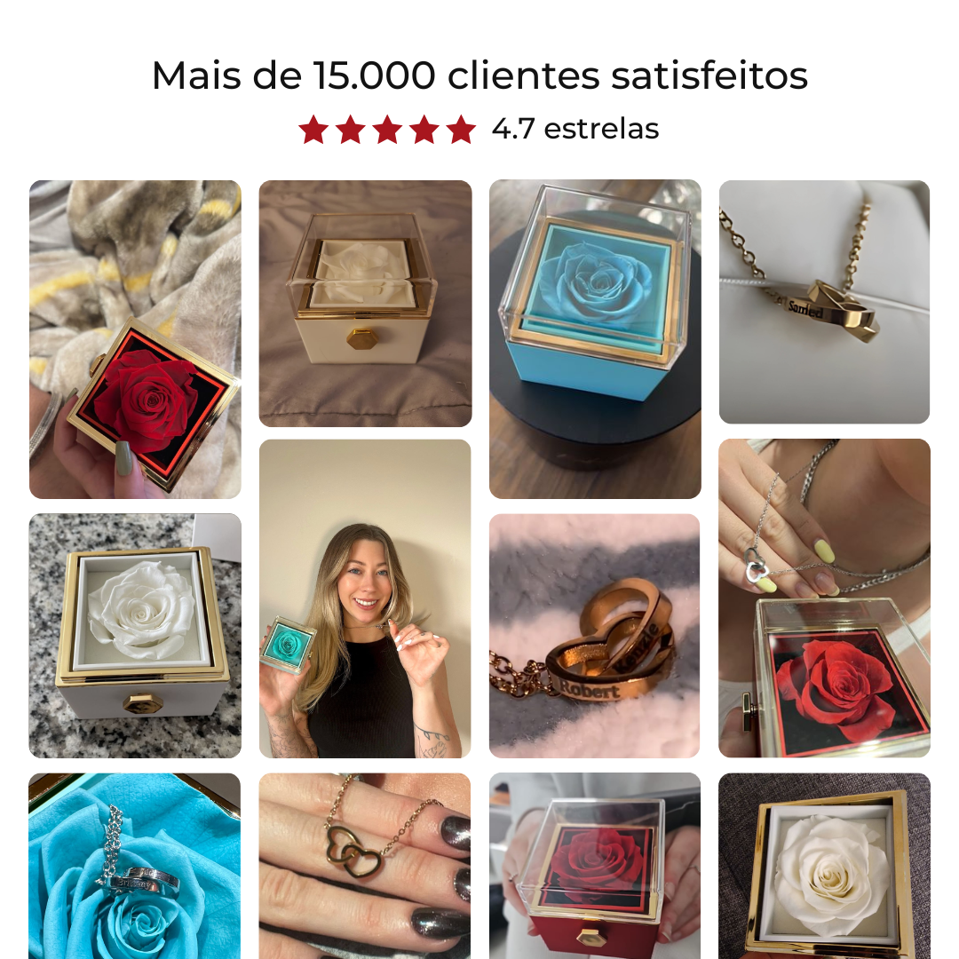 Colar Duplo Coração com Caixa Rotativa Rosa Eterna