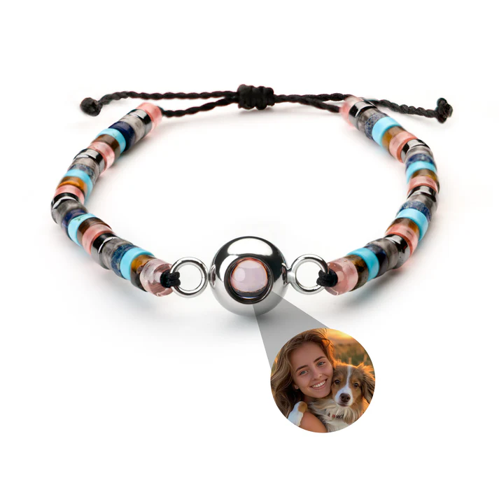 Pulseira Personalizada com Foto - Pedra Preciosa Heishi