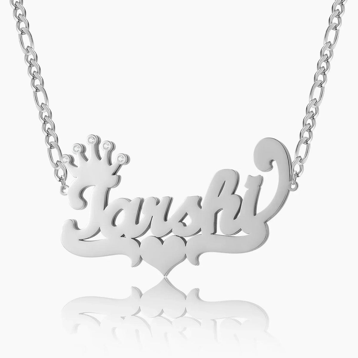 Colar Figaro Personalizado com Nome, Coroa e Coração - Wulgor