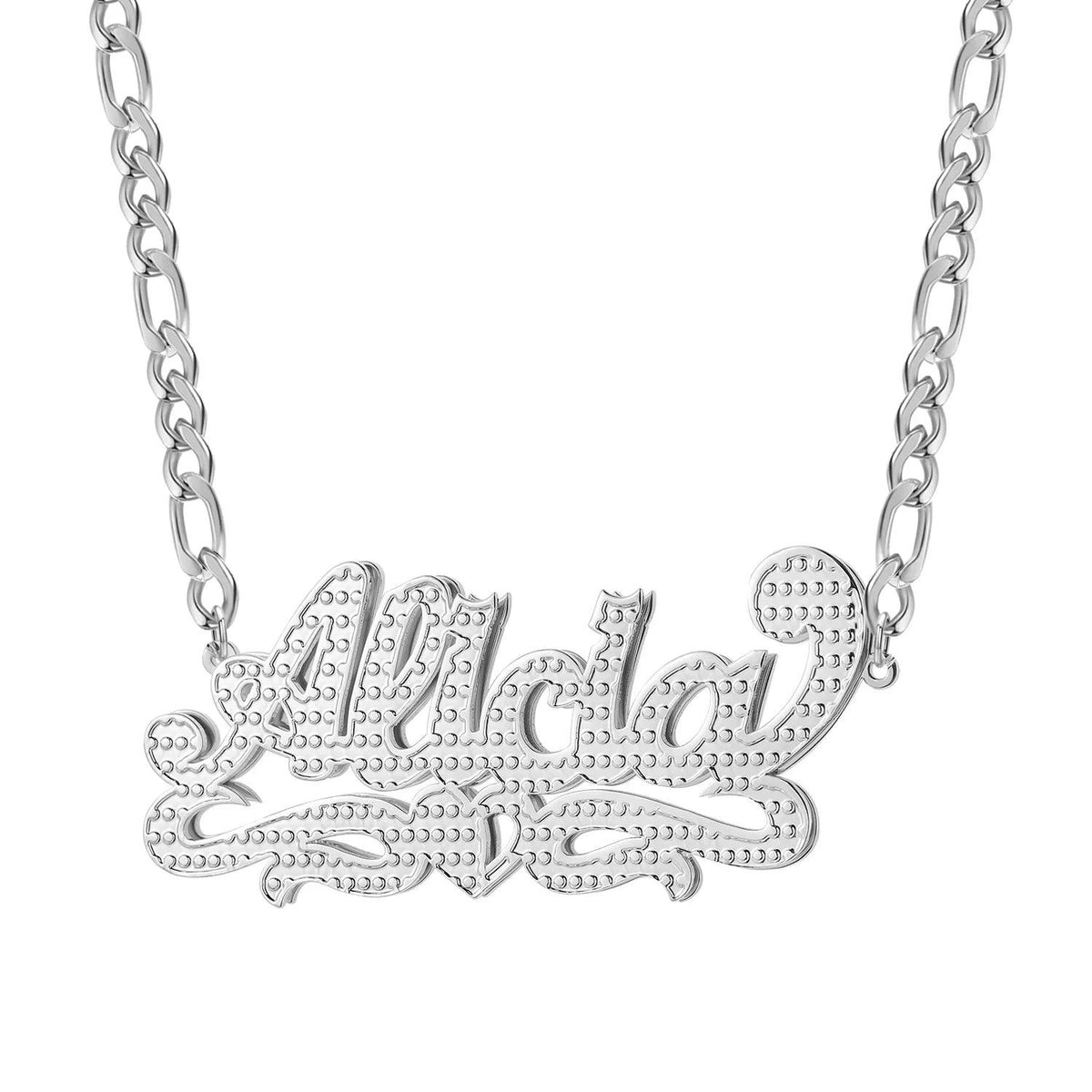 Colar Figaro Personalizado com Nome e Coração Twirl - Wulgor