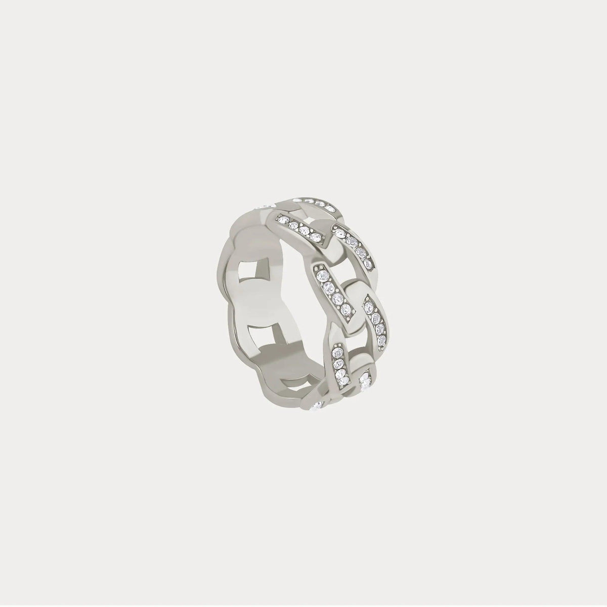 Anel Cuban Link com acabamento glaceado da marca Wulgor, de estilo robusto e brilhante, feito de aço inoxidável.