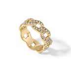 Anel estilo Cuban Link decorado com detalhes em gelo, feito pela marca Wulgor, em destaque na imagem.