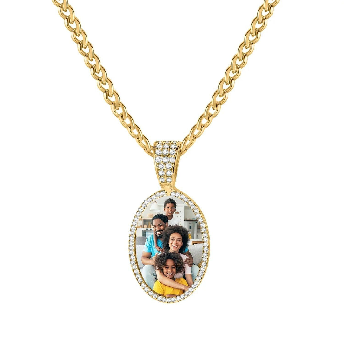 Colar com pingente de foto congelada e corrente cubana da marca Wulgor, detalhes brilhantes e acabamento elegante.