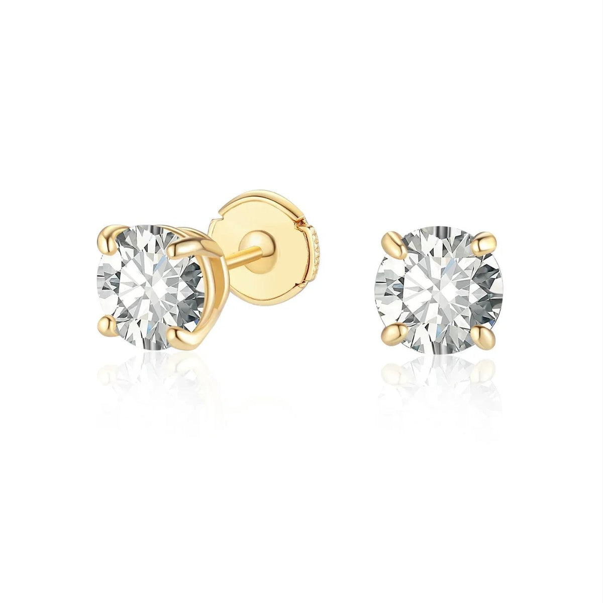 Brincos de Espiga Moissanite Corte Redondo - Wulgor