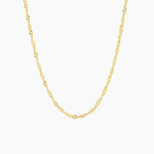 Colar de corrente Singapore de 2mm da Wulgor, detalhe da corrente fina e elegante, feito de aço inoxidável brilhante.