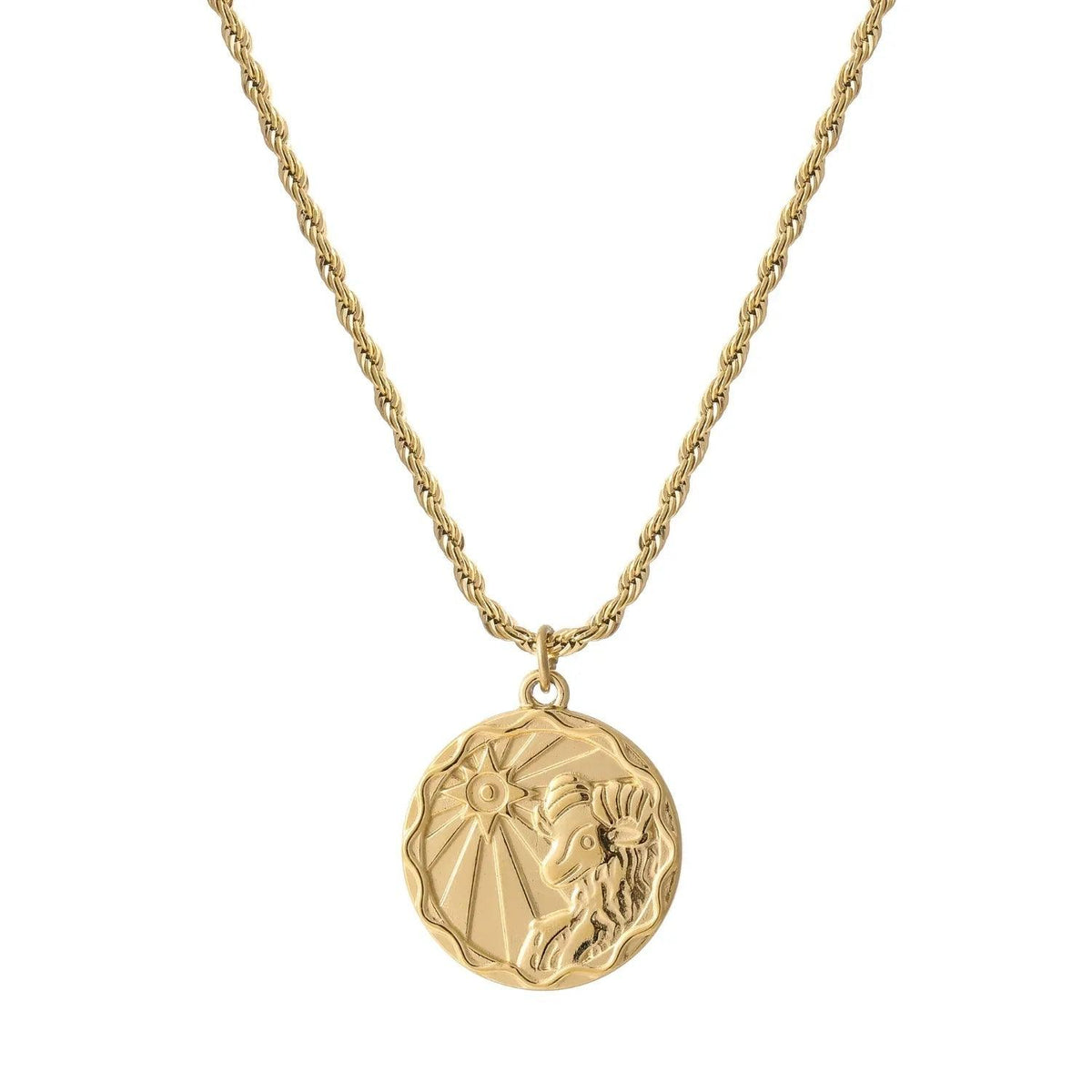Colar com medalha zodiacal e corrente de corda da marca Wulgor, acessório de joalheria com detalhe de símbolo astrológico.
