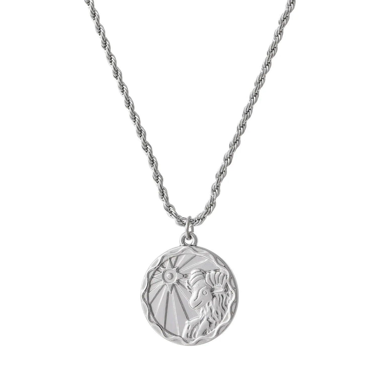 Colar com moeda zodiacal e corrente de corda da marca Wulgor, acessório de joalheria com detalhe astrológico.